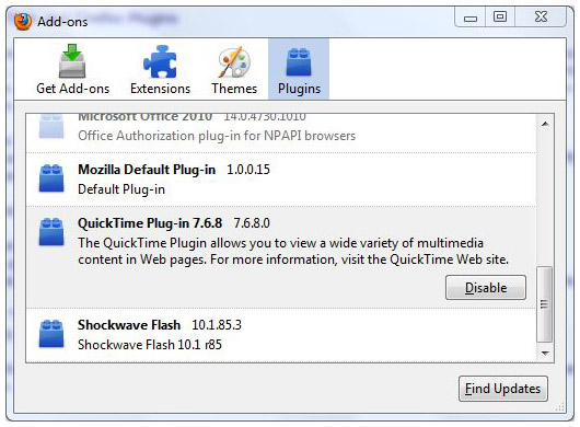 Chrome plugins quicktime